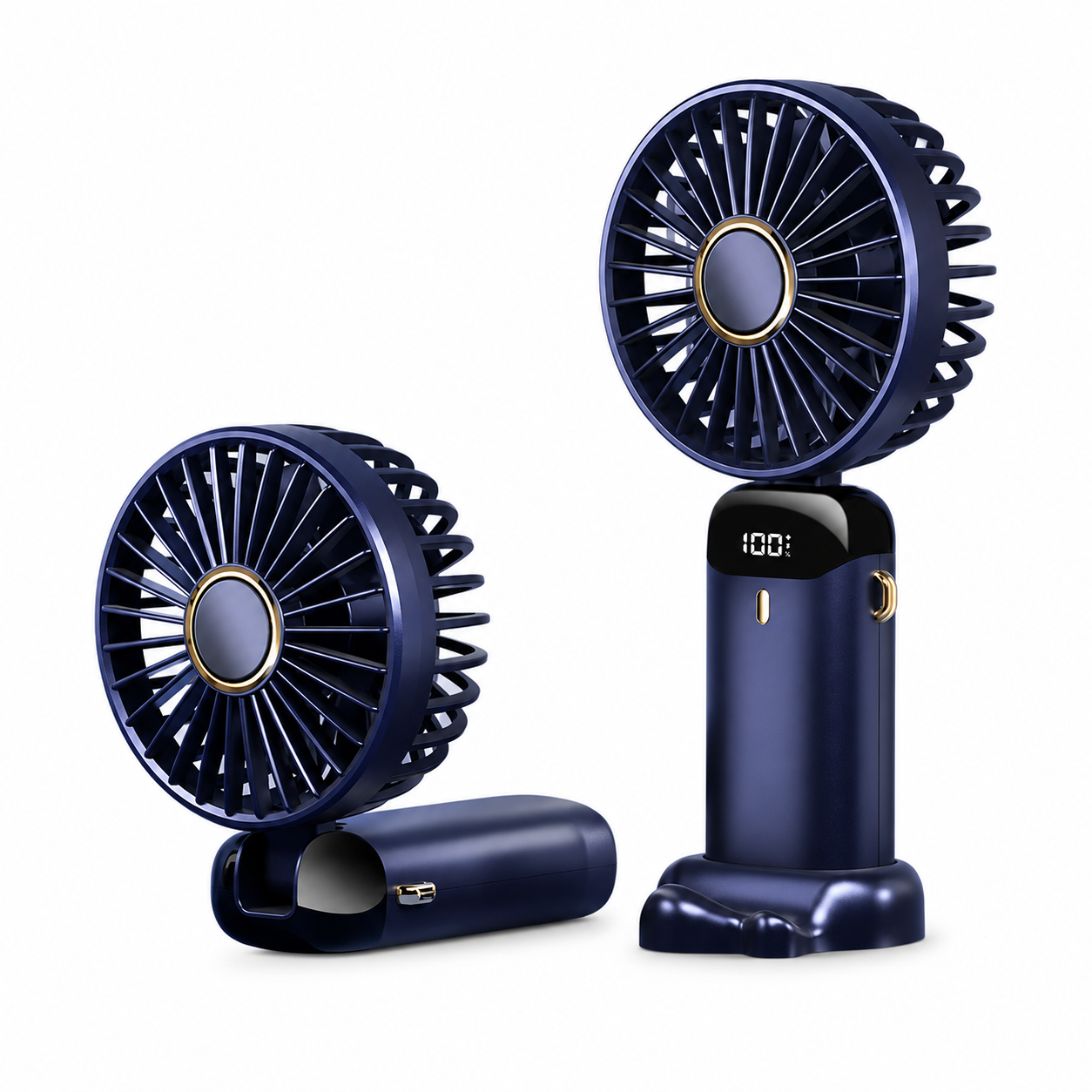 Mini Ventilador Portátil de Mão Dobrável para Pescoço, 5 Velocidades, USB Recarregável com Suporte para Telemóvel e Ecrã, 1800mAh