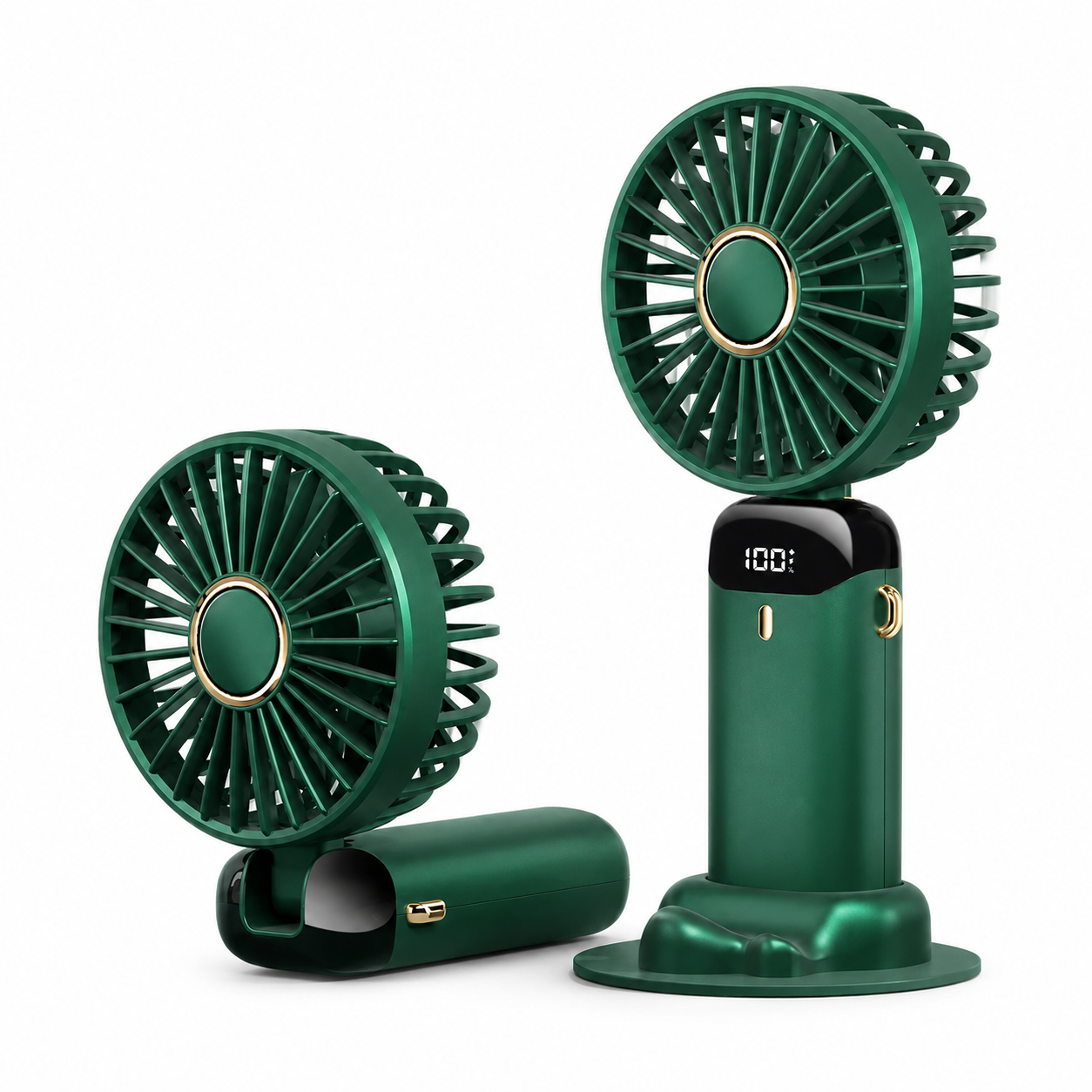 Mini Ventilador Portátil de Mão Dobrável para Pescoço, 5 Velocidades, USB Recarregável com Suporte para Telemóvel e Ecrã, 1800mAh