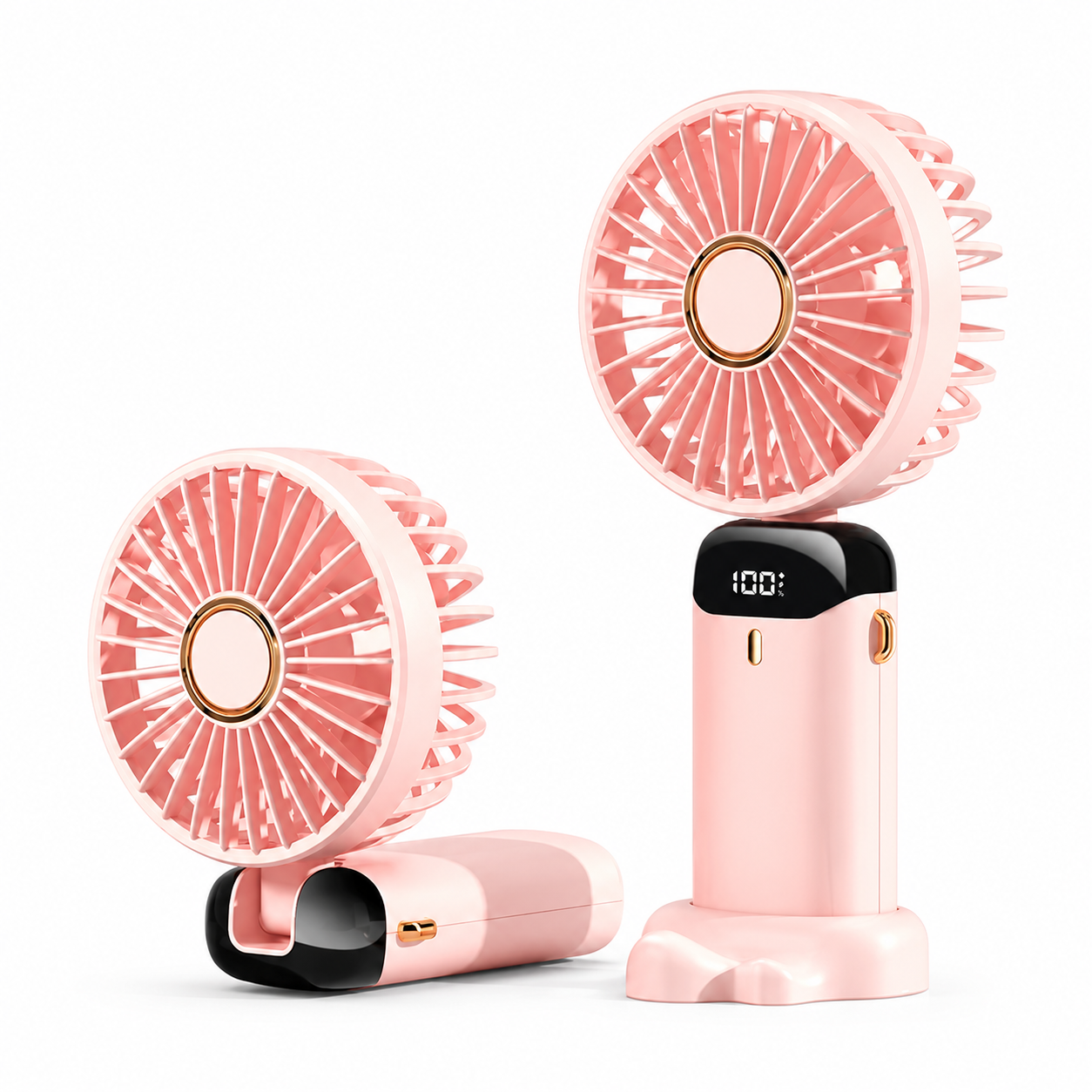 Mini Ventilador Portátil de Mão Dobrável para Pescoço, 5 Velocidades, USB Recarregável com Suporte para Telemóvel e Ecrã, 1800mAh