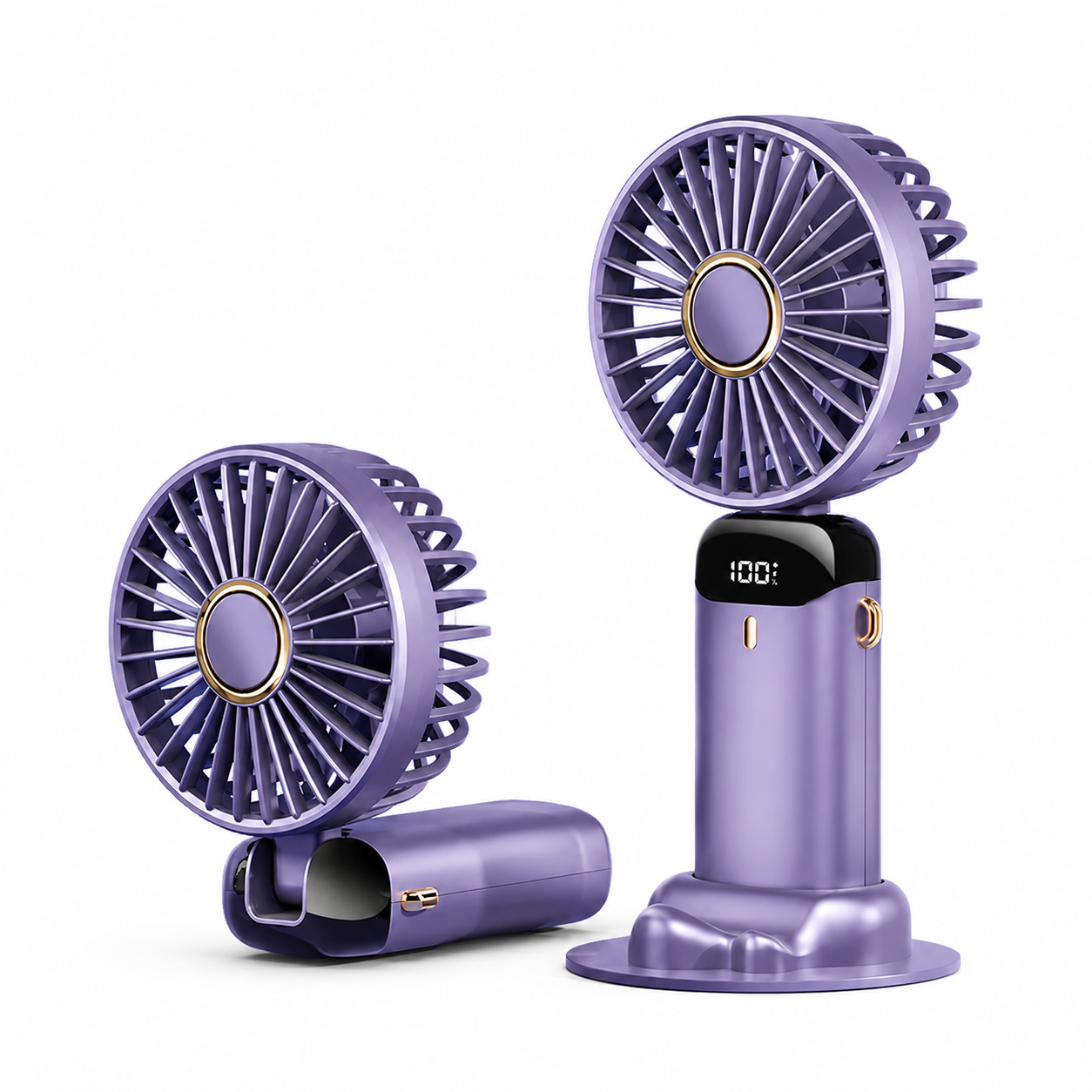 Mini Ventilador Portátil de Mão Dobrável para Pescoço, 5 Velocidades, USB Recarregável com Suporte para Telemóvel e Ecrã, 1800mAh