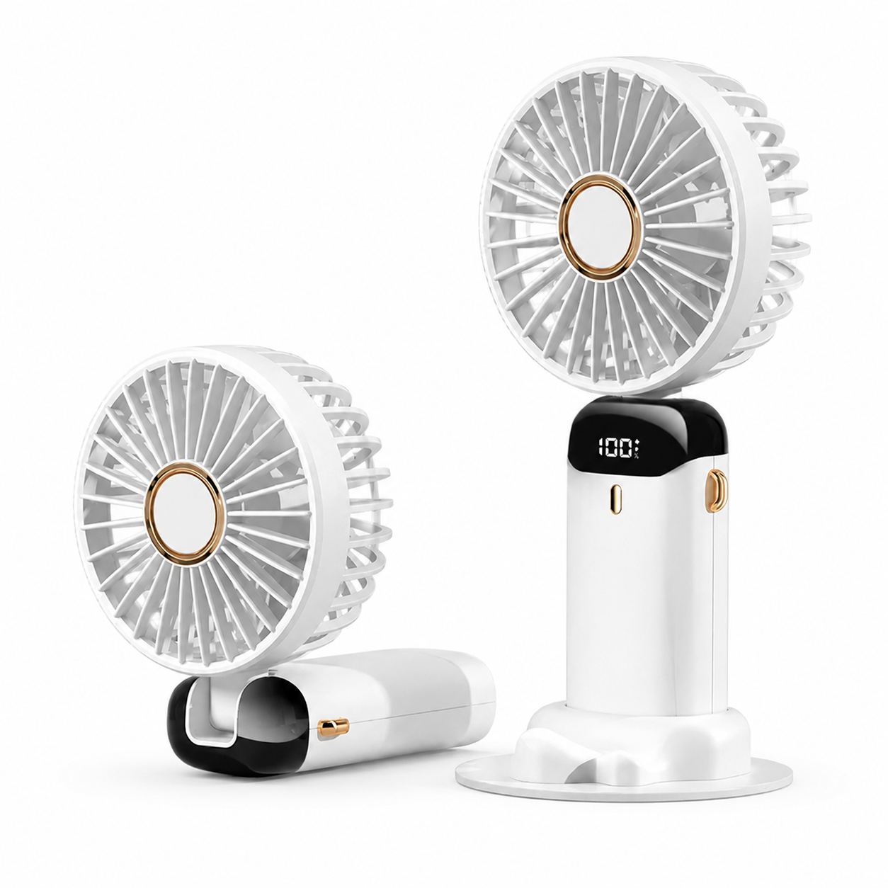 Mini Ventilador Portátil de Mão Dobrável para Pescoço, 5 Velocidades, USB Recarregável com Suporte para Telemóvel e Ecrã, 1800mAh