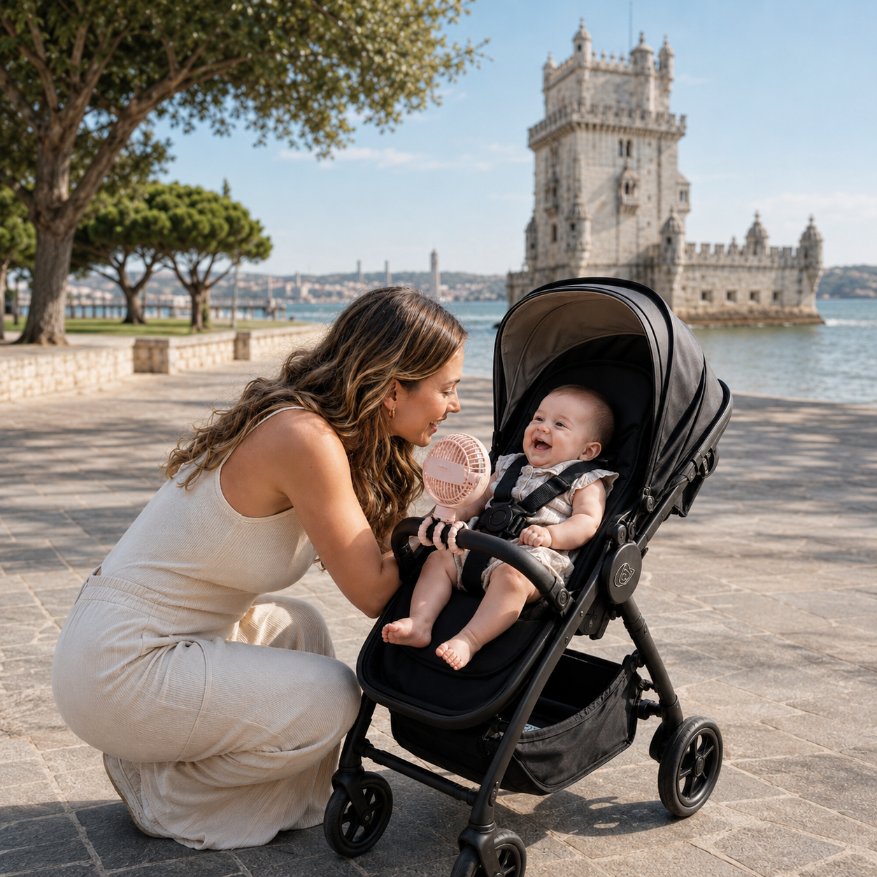 Ventoinha Portátil de Carrinho de Bebé, Mini Ventoinha Exterior USB com 3 Velocidades, Ventoinha de Tripé Flexível em Formato de Polvo, Clip de Mão para Carrinho de Bebé ou Berço